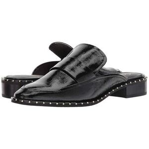Adrianna Papell Panama Black Crinkled Patent Leather Studded Mules